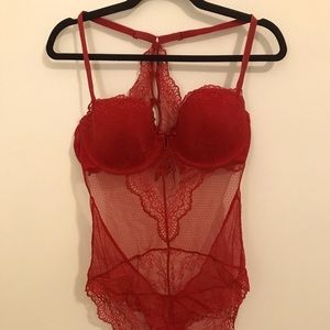 Gorgeous French lingerie Etam red lace bodysuit